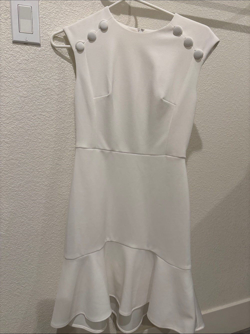 Calvin Klein Ivory Cap-Sleeve Ruffle-Hem Dress
